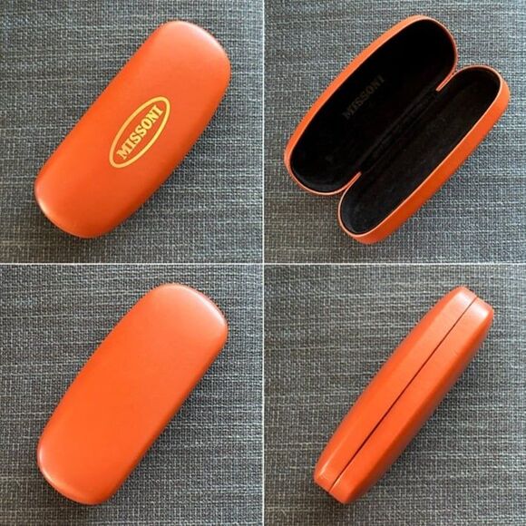 Vtg MISSONI Burnt Orange Leather & Gold Domed Hardshell Sunglasses Glasses Case - Picture 3 of 12